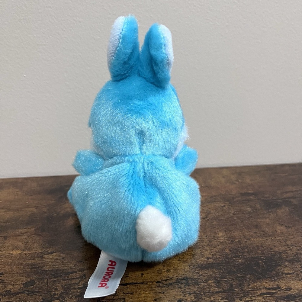 Aurora Palm Pals Hoppy Teal Bunny Blue Bean Plush - Picture 3 of 6